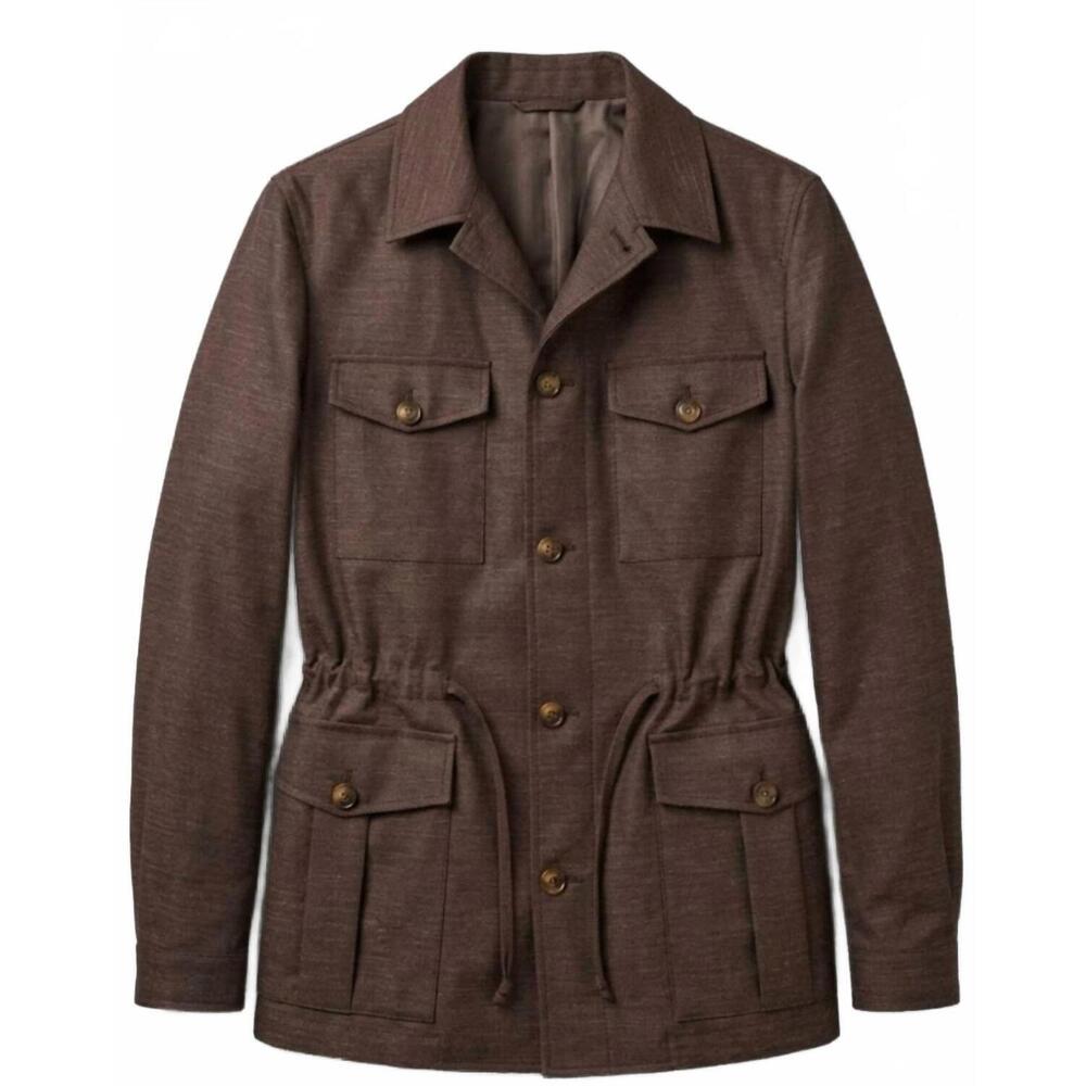 NEW CANALI men's linen overshirt field jacket in brown